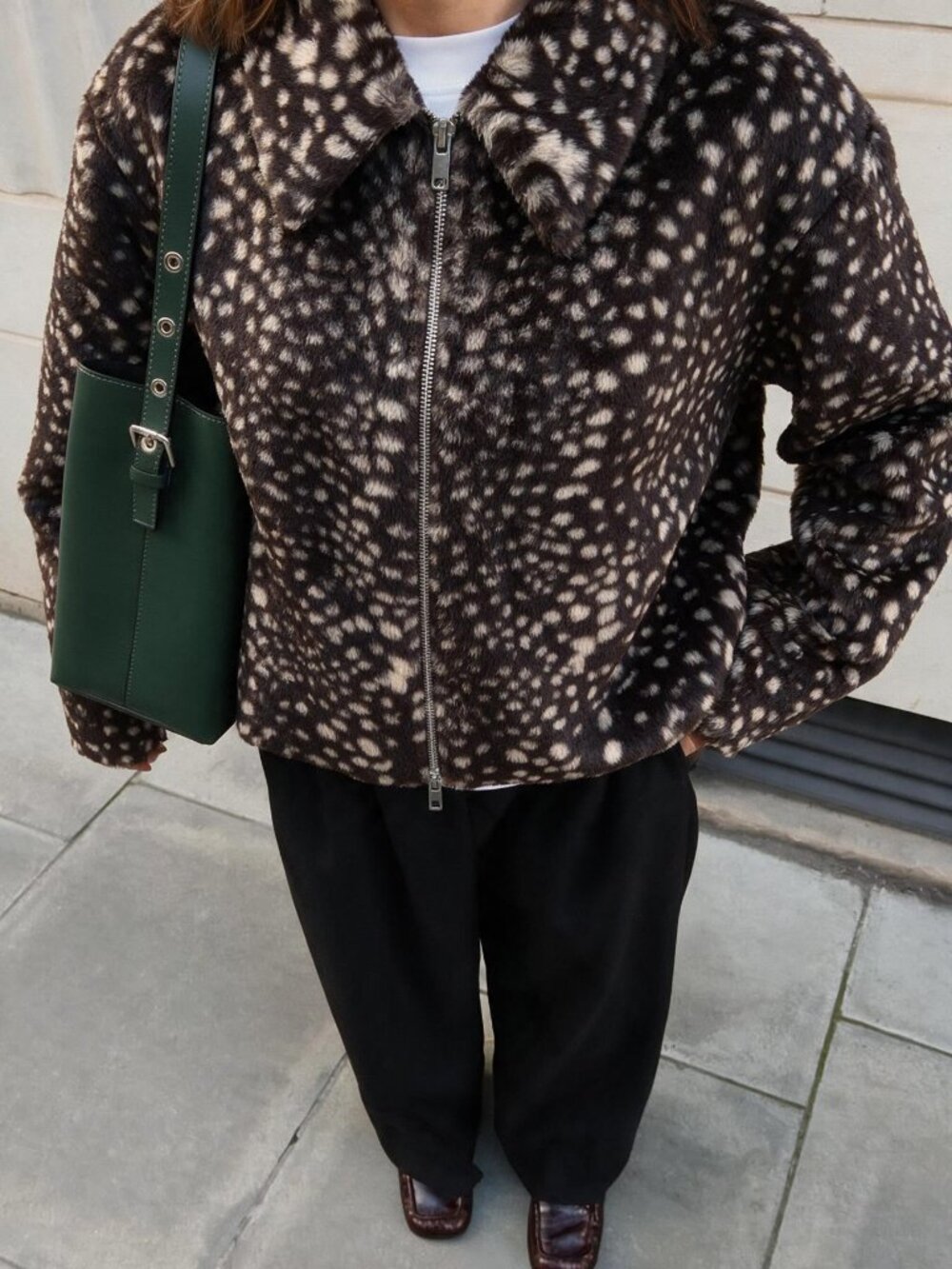 Chocolate Brown Casual Women's Streetwear Traveling Cow Print Faux Fur Jacket - Picture 4 of 5
